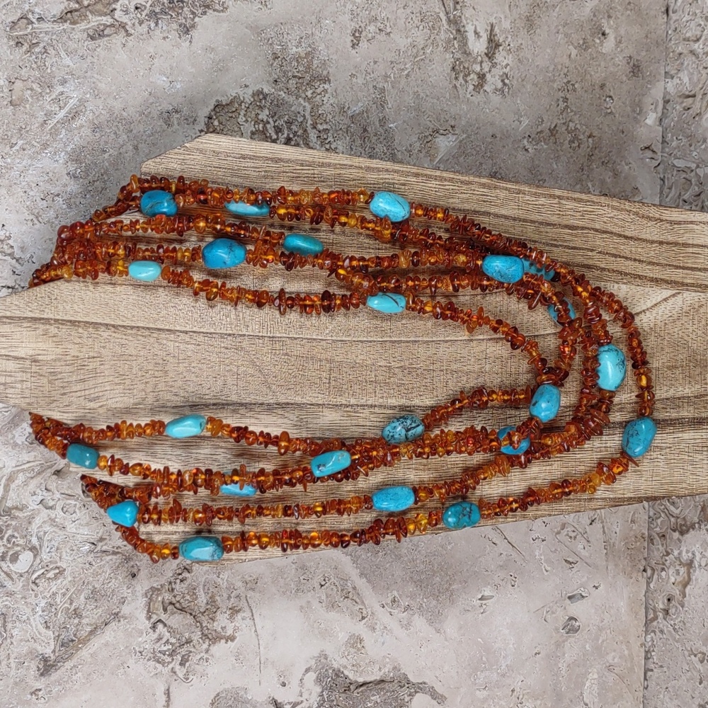 Jay King 5 Strand Layered Turquoise/Amber Necklace